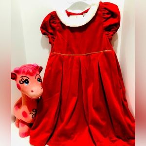 Beautiful Red dress, with white round colar, and gold accent above waist line.